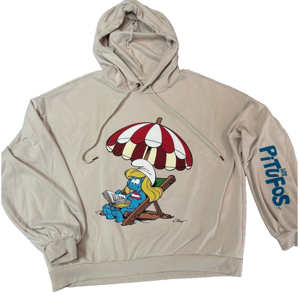 KOAJ Los Pitufos Smurfs Smurfette Beige Hoodie Size L Large Graphic Pullover